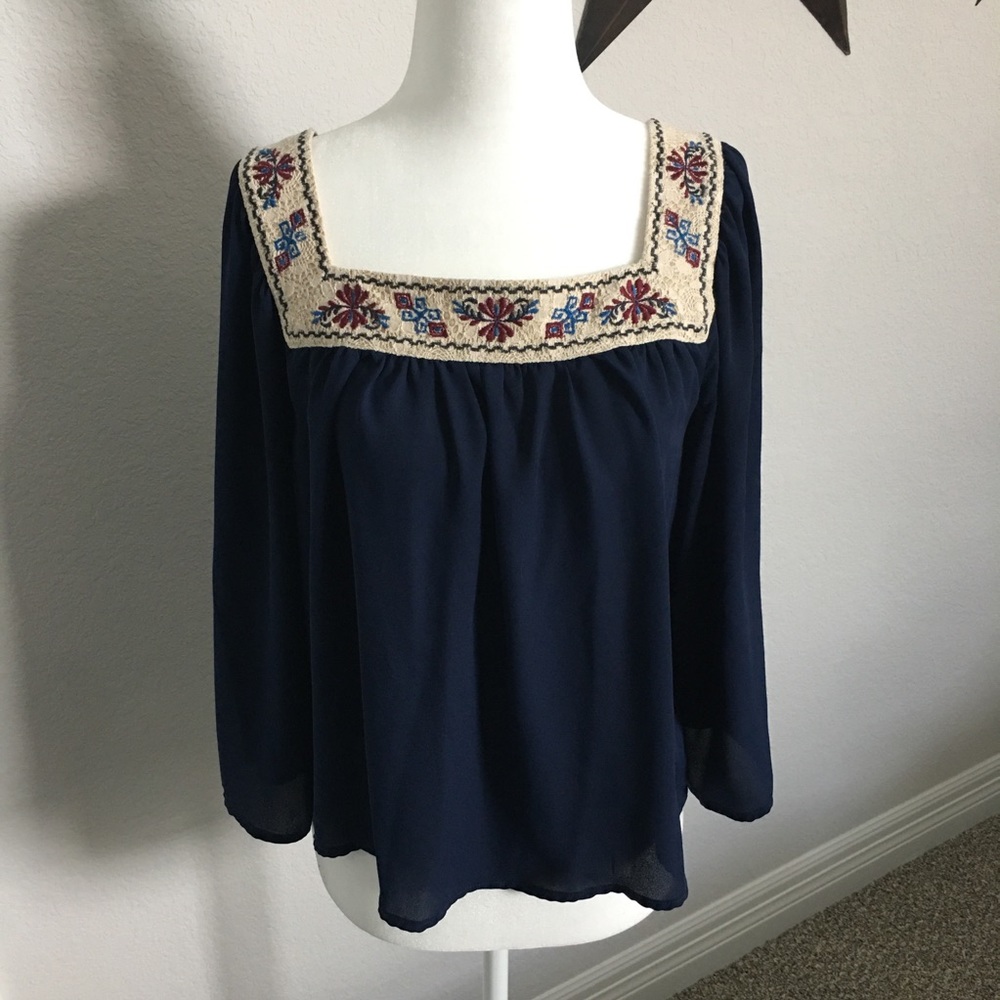 Flying Tomato Embroidered Square-neck Blouse